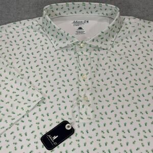 Johnnie-O Mens Tropic Golf Polo XL White Pineapples AOP Stretch Performance NWT